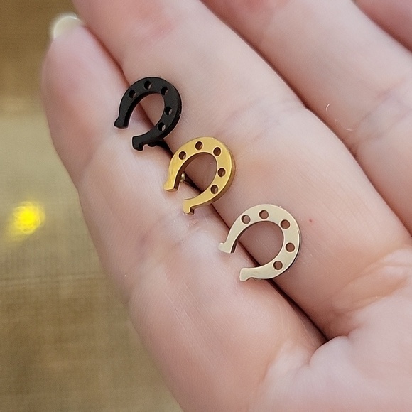 Lucky Horseshoe Stud Earrings, Choice of Color - Picture 1 of 6